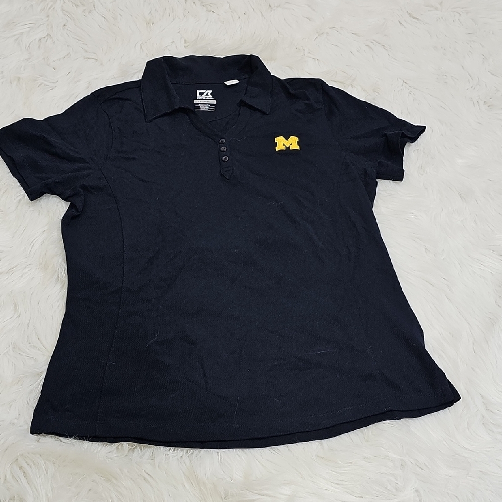 University of Michigan Cutter & Buck Women's Blue Shirt with Yellow Logo Size L